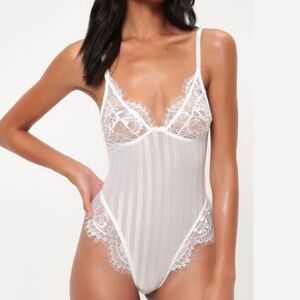 White Sheer Striped Lace Sleeveless Bodysuit From I Saw It First NEW S